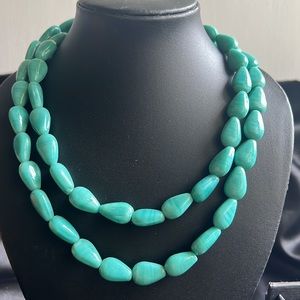 Marine Green flat bead  2 row necklace